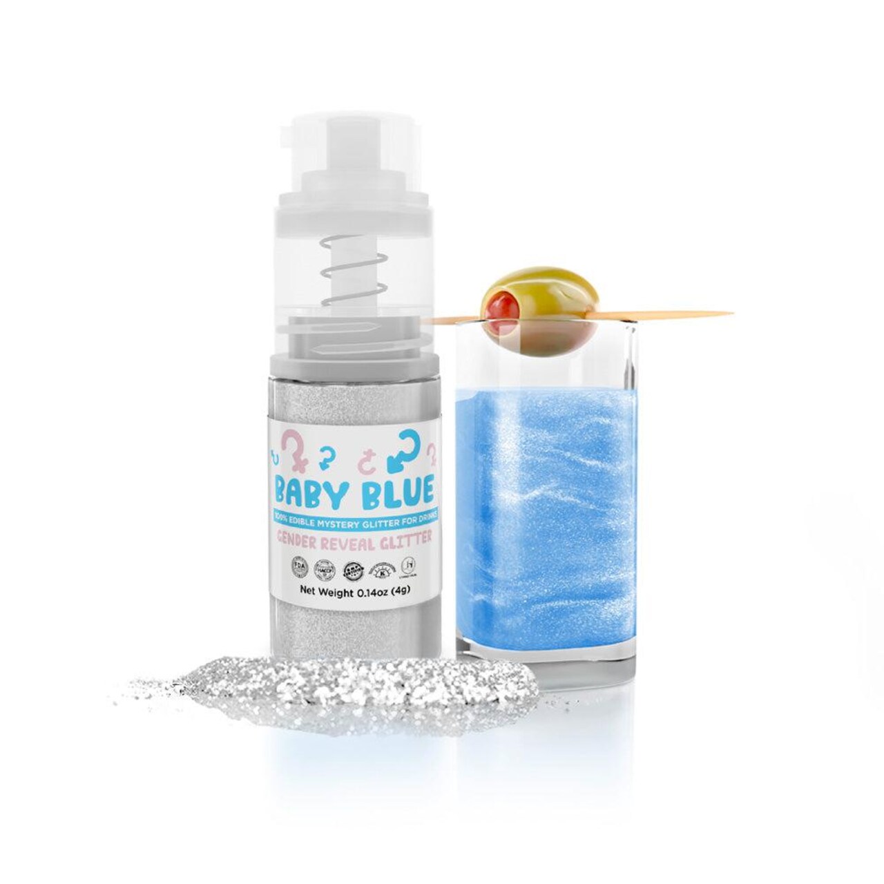 Brew Glitter – Baby Blue Gender Reveal Color Changing Edible Drink Glitter (4g, Mini Spray Pump) for Clear Cocktails and Beverages